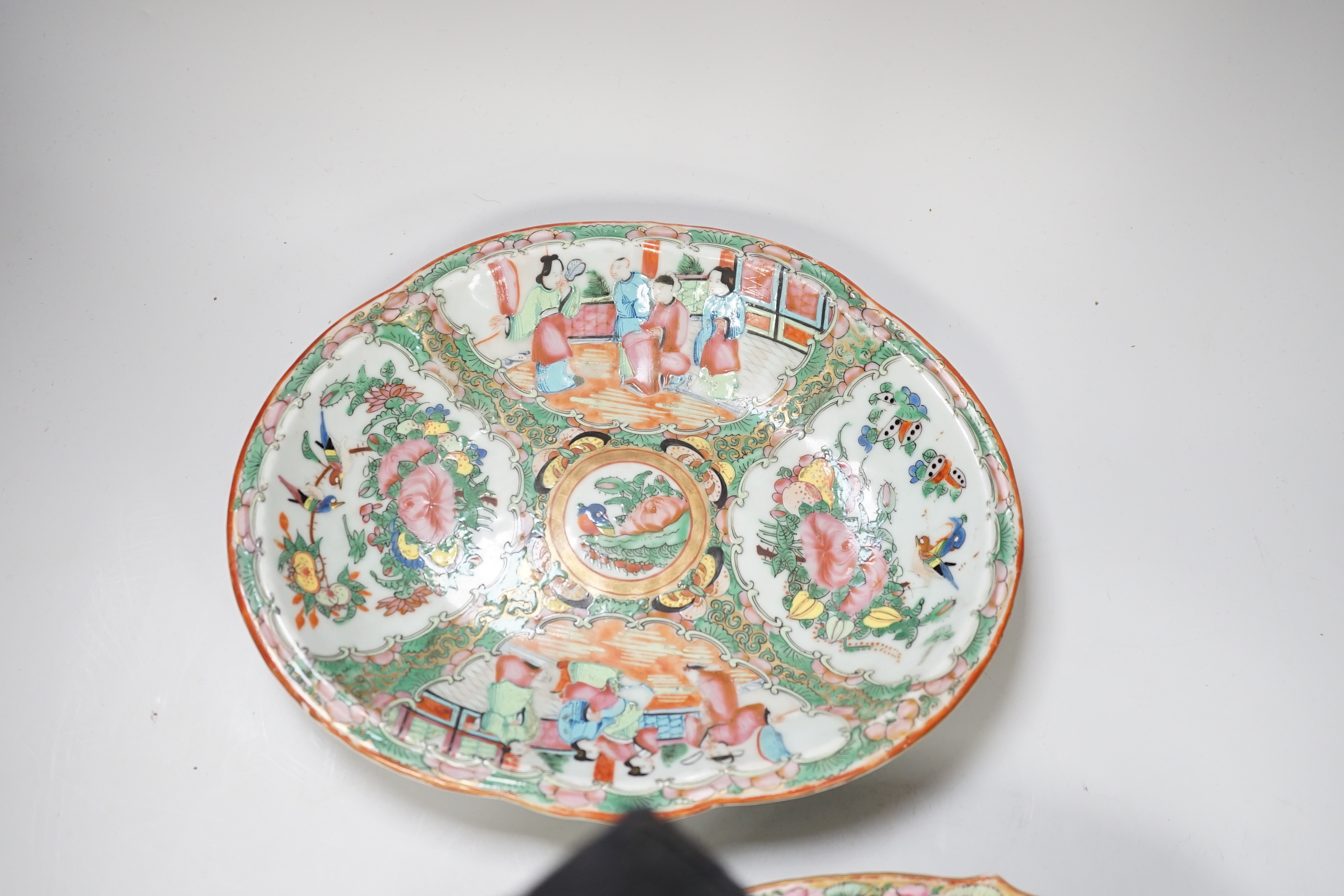 Two 19th century Chinese Canton export famille rose dishes, widest 27.5cm